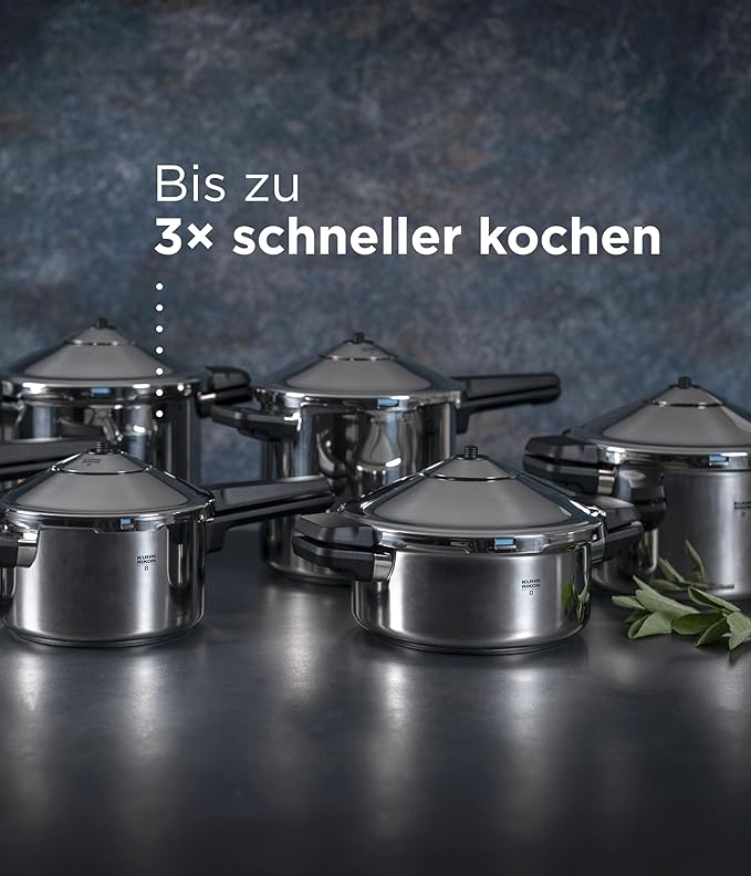 Kuhn Rikon DUROMATIC® 5.0L Stovetop Pressure Cooker – 22cm, Swiss Made – 18/10 Stainless Steel, Energy Efficient, Safe Locking Lid, Works on Induction & All Stovetops, Includes Trivet & Cookbook