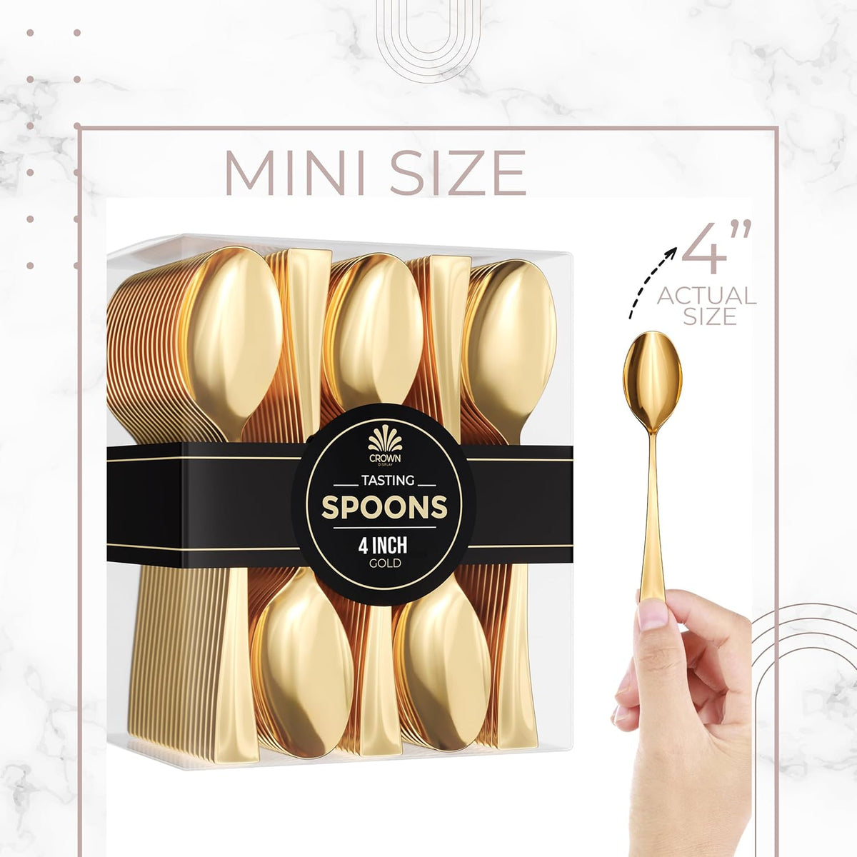 Exquisite Mini Spoons Desserts - Bulk Pack Of 500 Mini Gold Dessert Spoons – Disposable 4.5'' Plastic Appetizer Spoons - Real Flatware Look - Miniature Gold Spoons Disposable - Bpa Free - Food Safe