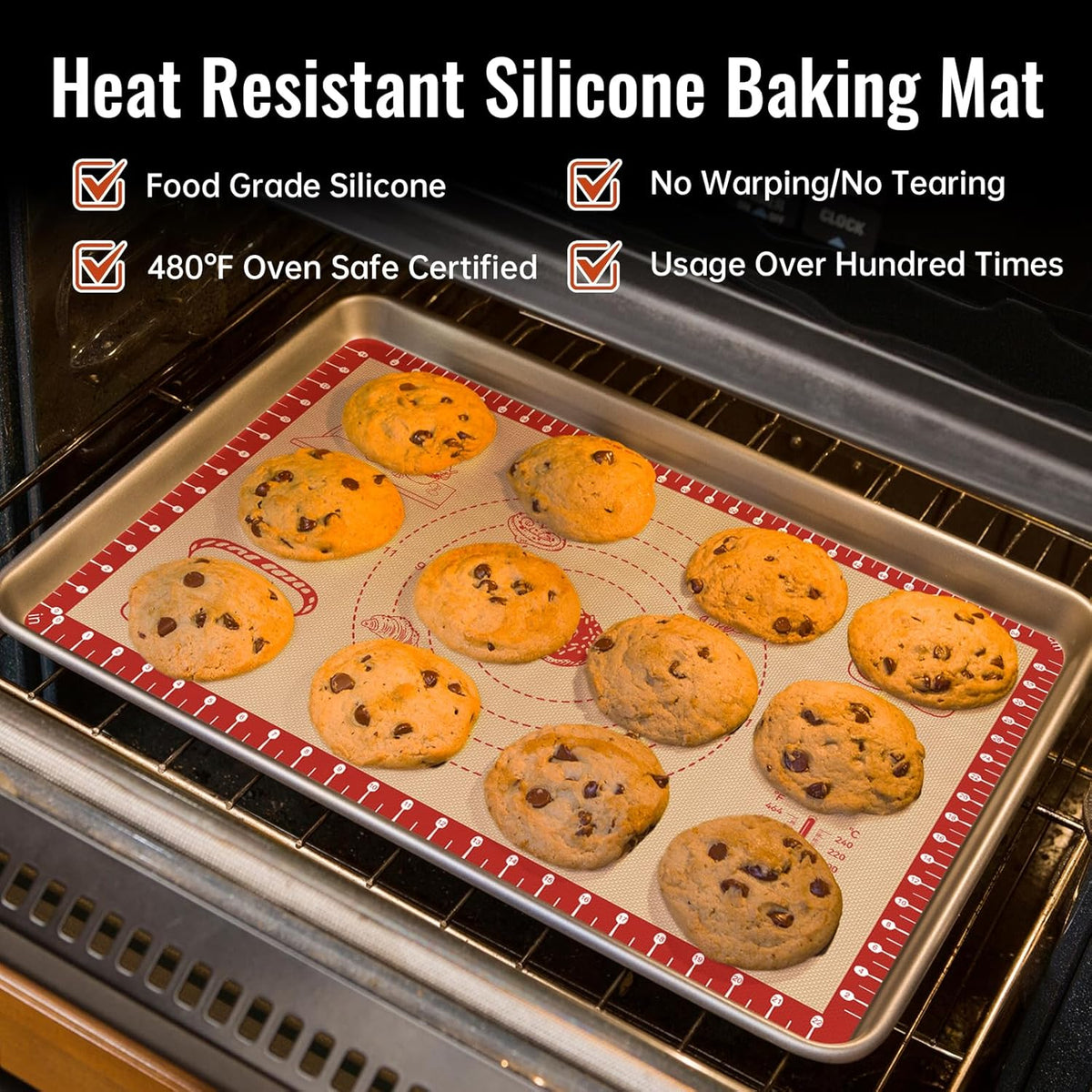 Silicone Macaron Baking Mat with 10 Easy Recipes, Extra Thick Silicone Mats for Baking, Non Stick Pastry Mat for Dough Rolling, Heat Resistant Silicone Bread Cookie Pizza Oven Mat with Measurement