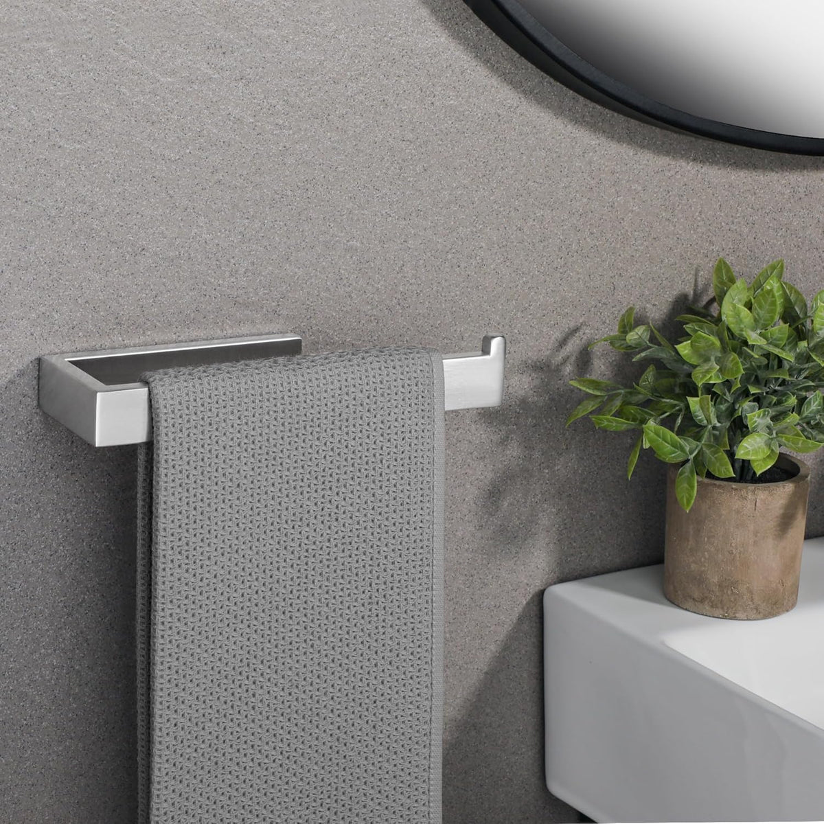Sayayo Brushed Nickel Towel Ring for Bathroom, 10 Inch Hand Towel Bar Towel Rack Towel Holder Wall Mounted Square, SUS304 Stainless Steel