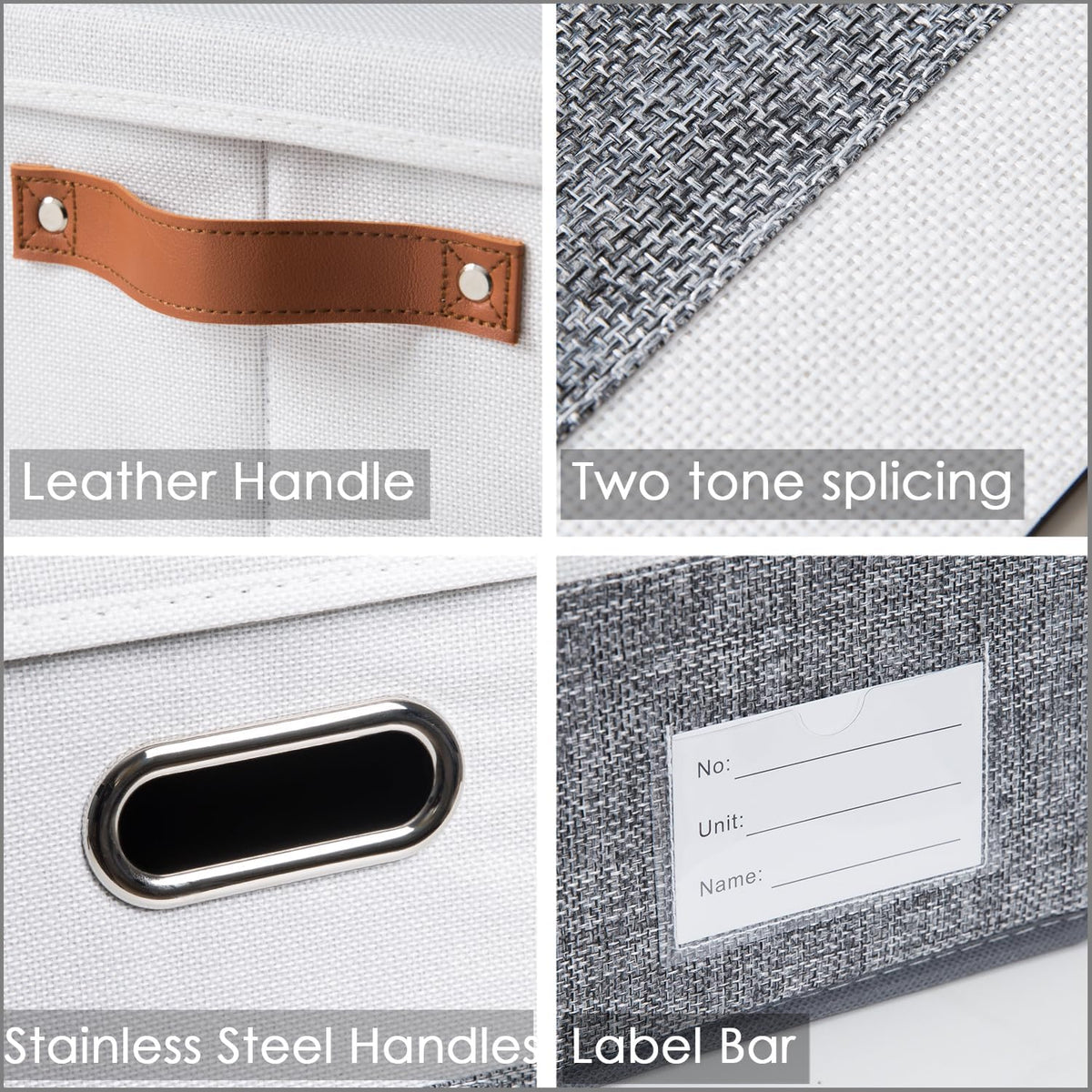 PRANDOM Foldable Storage Bins with Handles [3-Pack] Fabric Collapsible Storage Boxes Baskets Cubes Containers with Handles for Closet Living Room Bedroom (Grey & White 14.9x9.8x8.3'')
