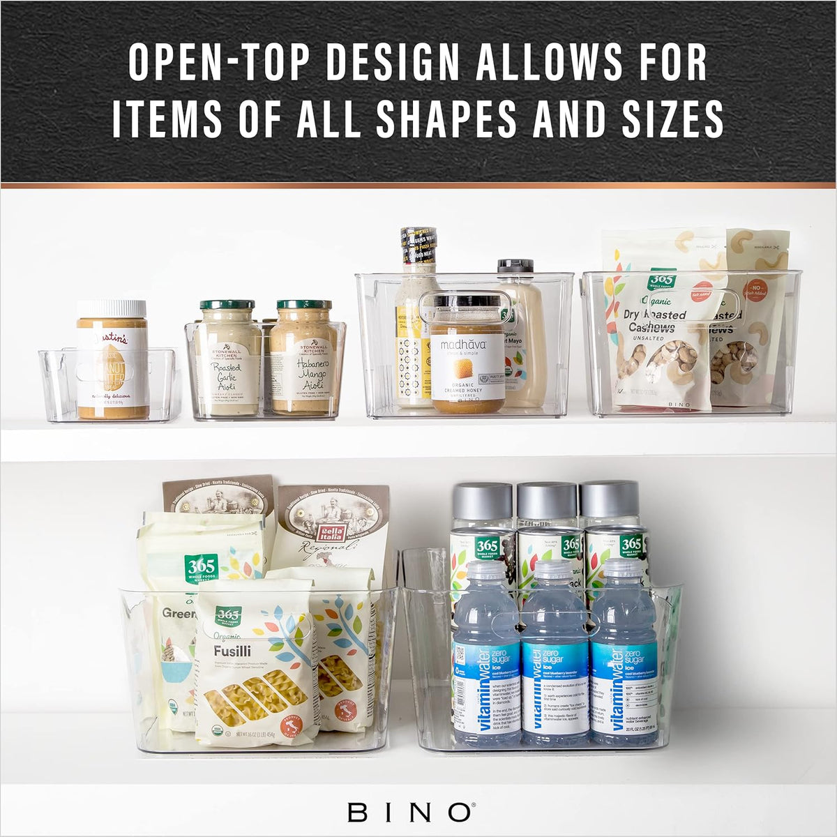 BINO | Plastic Storage Bins, X-Large - 2 Pack, Clear | THE SOHO COLLECTION | Pantry Organizers and Storage Containers Fridge Organizer Bins Kitchen Cabinet Organizer Medicine Cabinet Organizer Bin