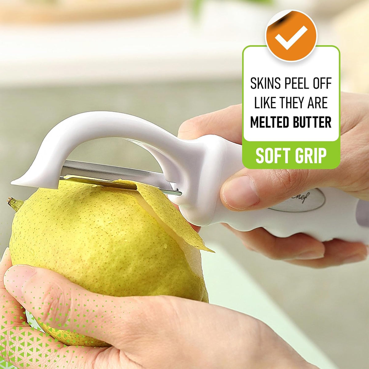 Spring Chef Premium Swivel Vegetable Peeler, Comfrotable Handle and Ultra Sharp Stainless Steel Blades - Perfect Kitchen Peeler For Veggie, Fruit, Potato, Carrot, Apple - White