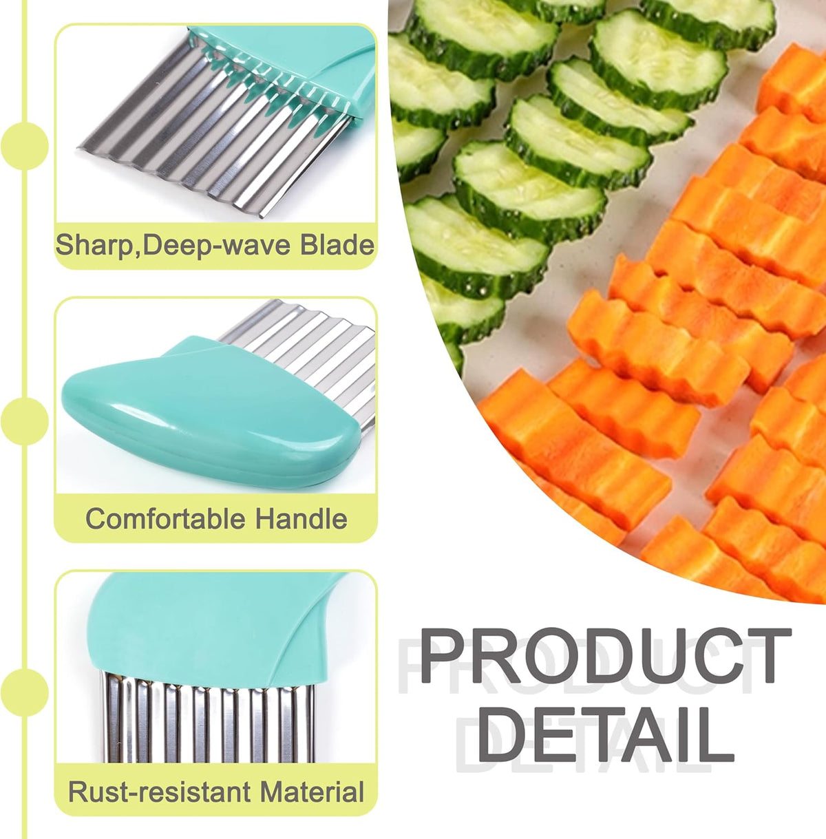 2 Pcs Stainless Steel Crinkle Cutter for Veggies, Wavy Cutter for Potato, Carrot, Chip, Vegetable, Butter, Lettuce (Green and Blue)