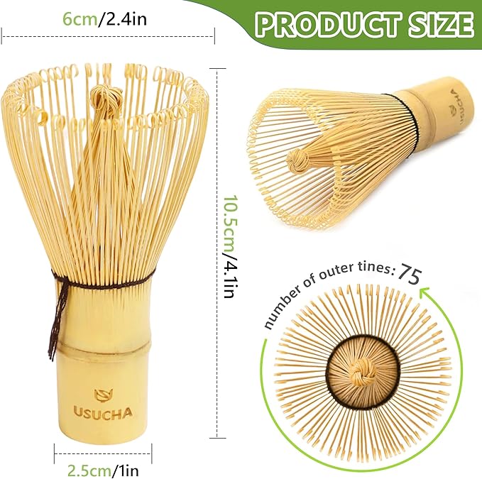 Bamboo Matcha Whisk, Handcrafted Organic Traditional Japanese Chasen, Matcha Stirrer Green Tea Preparation Mixing Tool Accessory (100 Prongs)