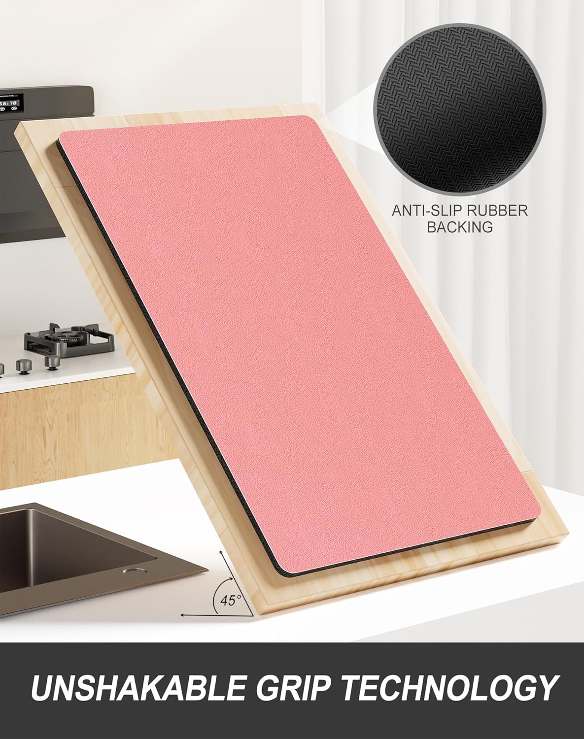 Rnivvi Dish Drying Mat for Kitchen Counter, 12 x 19" Super Absorbent Drainer Pad Easy Clean Dish Rack Pad, Non-Slip Heat Resistant Coffee Bar Mats for Coffee Machine Station Accessories, Rose Pink