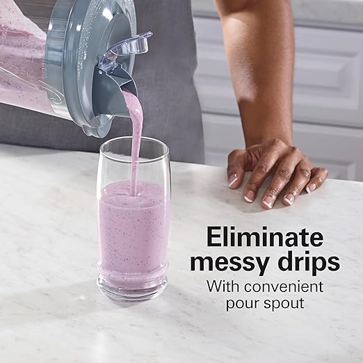 Hamilton Beach Power Elite Wave Action Blender For Smoothies, 40 Oz Glass Jar, 12 Functions Including Puree, Crush Ice, 700 Watts, Grey (58153J)