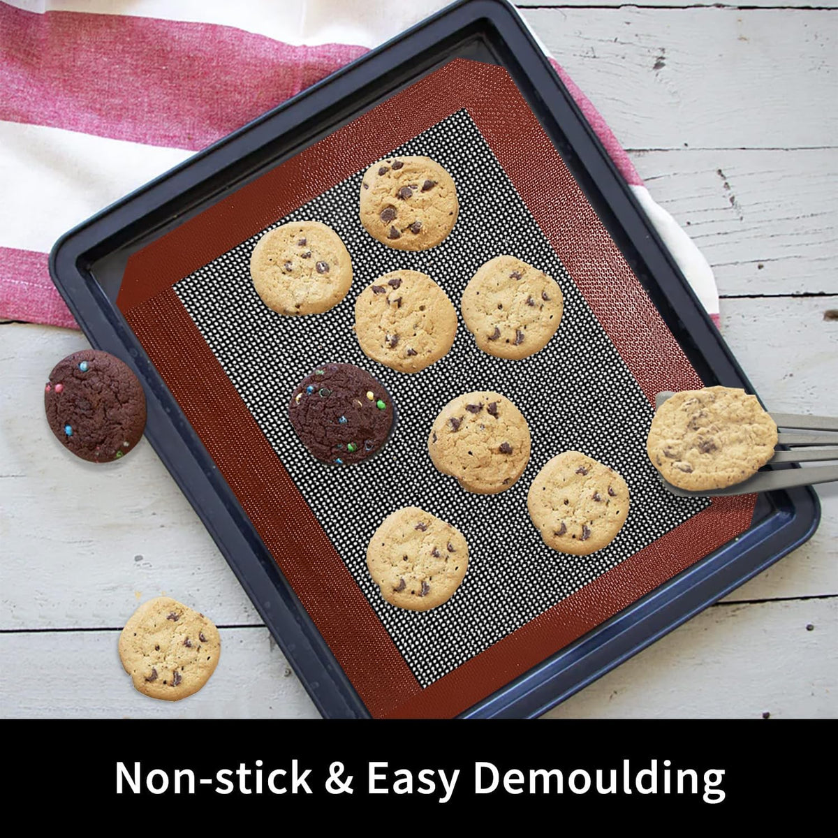 Small Silicone Baking Mats, Set of 4, 11-4/5x8-1/4 Inch Quarter Sheet Size, Non Stick, BPA Free, 1/4 Baking Sheet Pan Liner for Cookies, Macaron, Bread, Pastry, Toaster (Perforated)