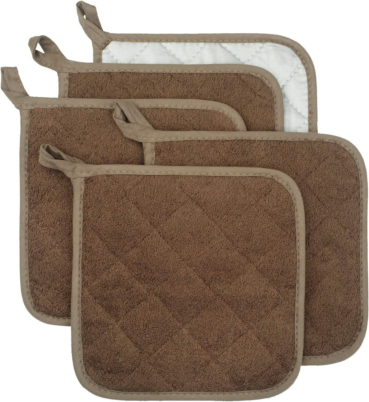 100% Cotton Kitchen Everyday Basic Terry Pot Holder Heat Resistant Coaster Potholder for Cooking and Baking Set of 5 Brown