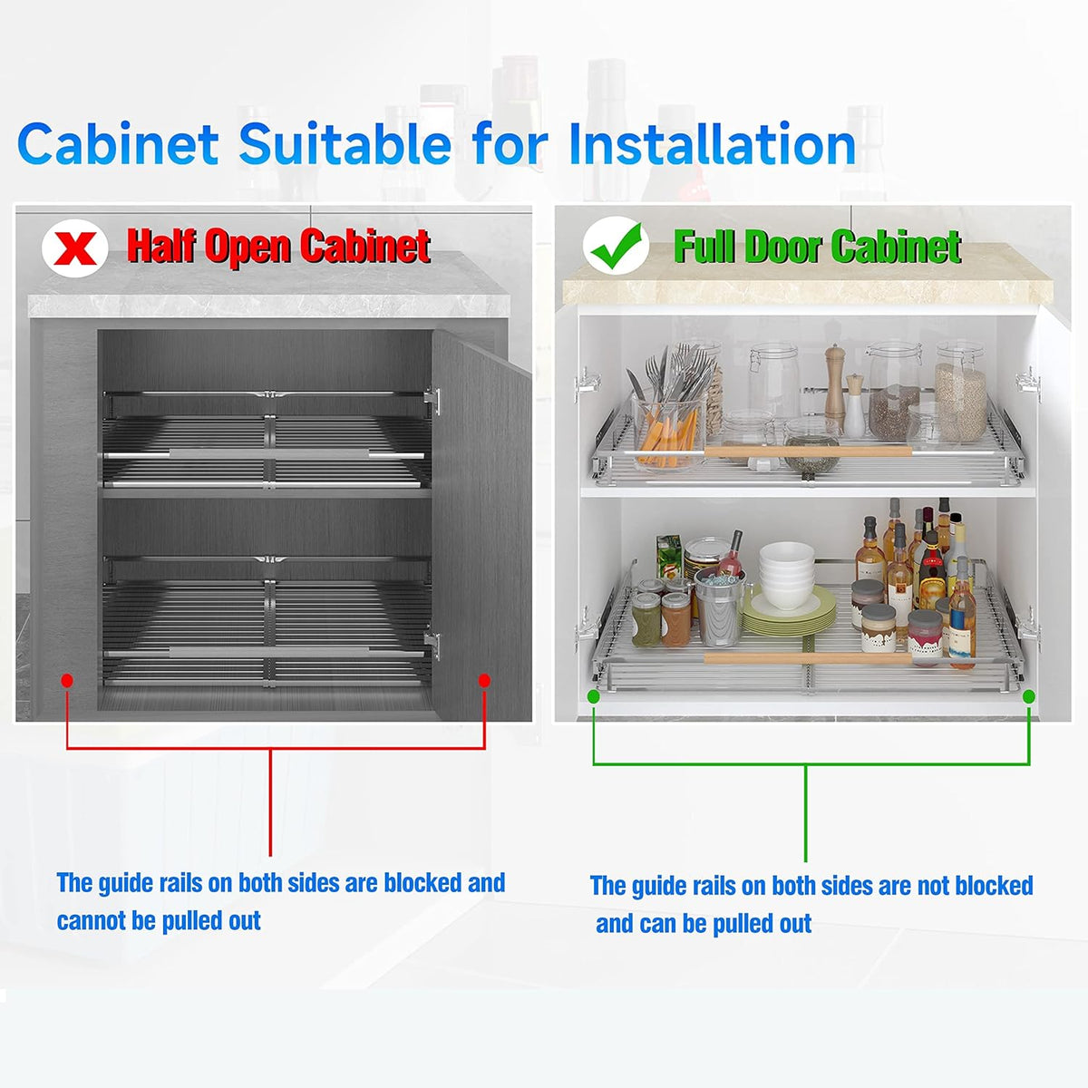 Expandable Pull Out Cabinet Organizer,11.8~18" W x 17" D Heavy Duty Slide Out Shelves Adjustable Height Cabinet Pull Out Shelves,Expandable Width Spice Rack Organizer for Kitchen Cabinet