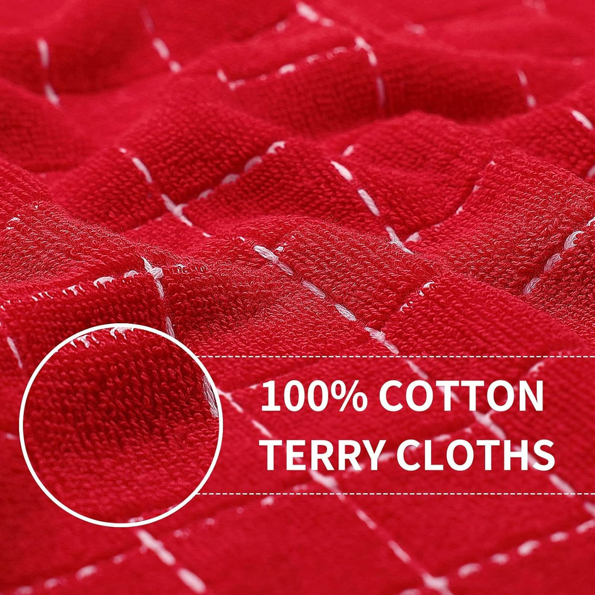 Homaxy 100% Cotton Terry Kitchen Towels(Red, 13 x 28 inches), Checkered Designed, Soft and Super Absorbent Dish Towels, 8 Pack