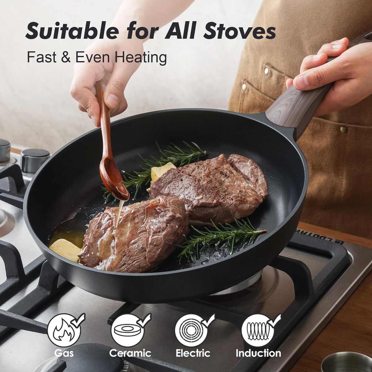 SENSARTE Nonstick Frying Pan Skillet 9.5Inch Non Stick Egg Pan Omelette Pans, Healthy Kitchen Cooking Chef's Pan, Free of Intentionally Added PFOA/PFOS, Induction Compatible, Black