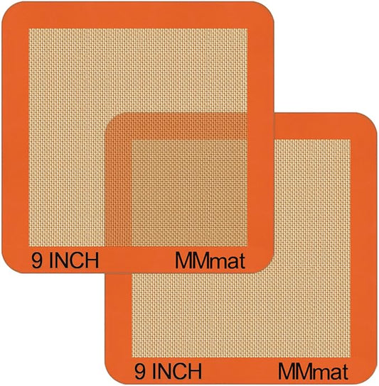 Silicone Baking Mats Set of 2 Square Non-Stick Reusable Air Fryer Linner - Best German Silicone - 9 inch