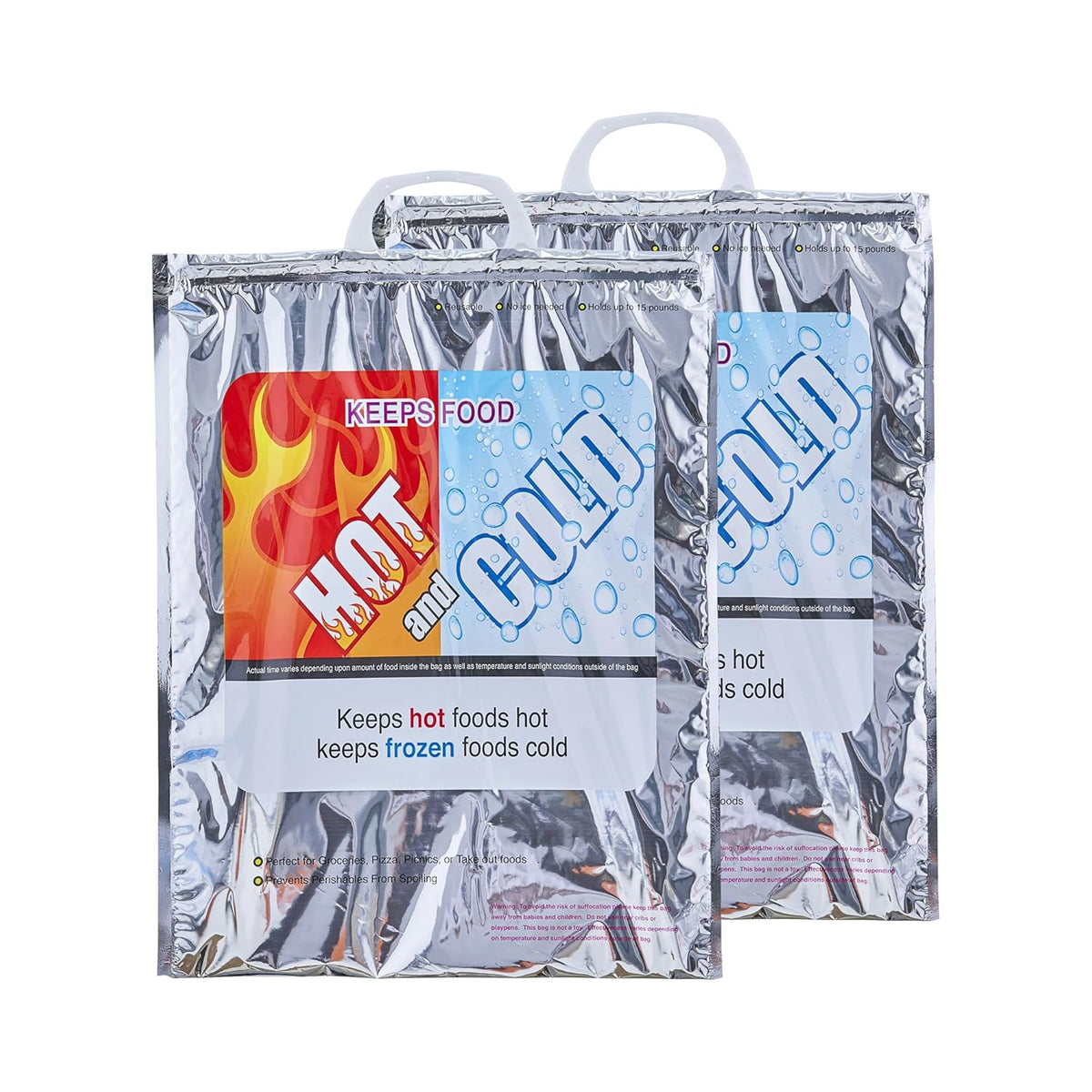 Superio Hot and Cold Insulated Bags for Food Delivery, Grocery Shopping Bags, Food Storage for Hot and Frozen Food for Travel, Disposable Cooler Bag, Reinforced Thermal Lunch Bag (2, 13.5"x17.5")