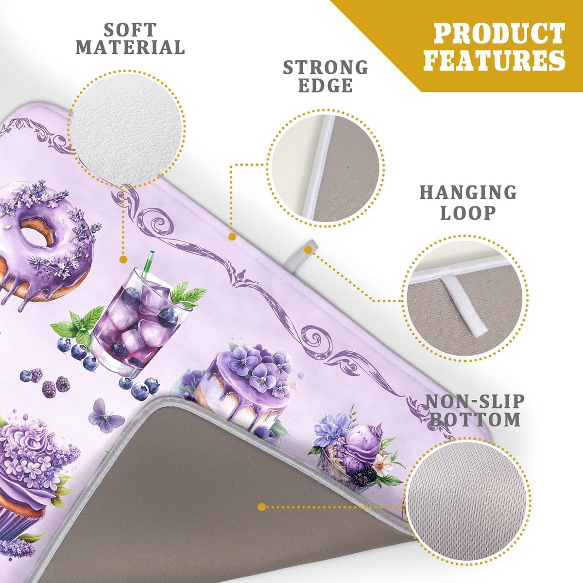 Purple Coffee Matt for Counter Sweet Dish Drying Mats for Dessert Lover Large Size Absorbent 18 X 24 In