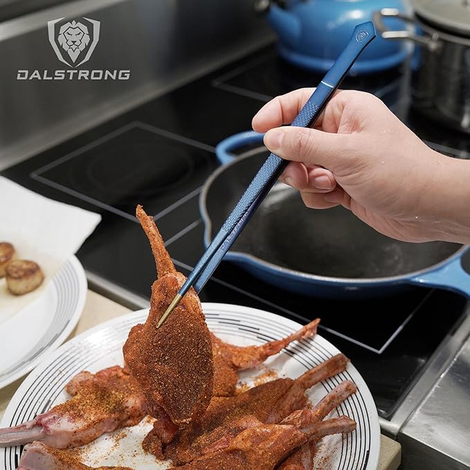 Dalstrong Chef Tweezers Professional Kitchen Tongs-10 high-precision Tweezer Tongs for Cooking - Stainless Steel Blue w/vTitanium Coating-BBQ, Plating, Multi-use