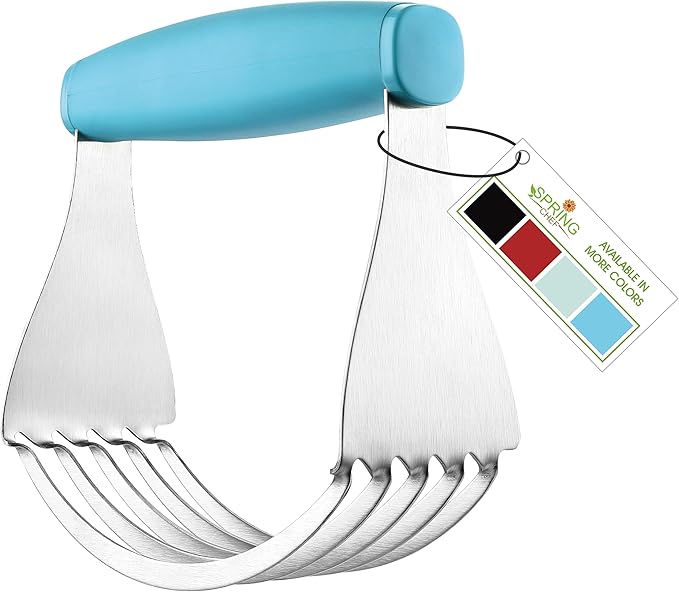 Spring Chef XL Dough Blender Tool For Baking, Heavy Duty Pastry Blender, Stainless Steel Pastry Cutter with Durable Blades, Dough Mixer, Butter Cutter for Easy Mixing, Dishwasher Safe - Aqua Sky