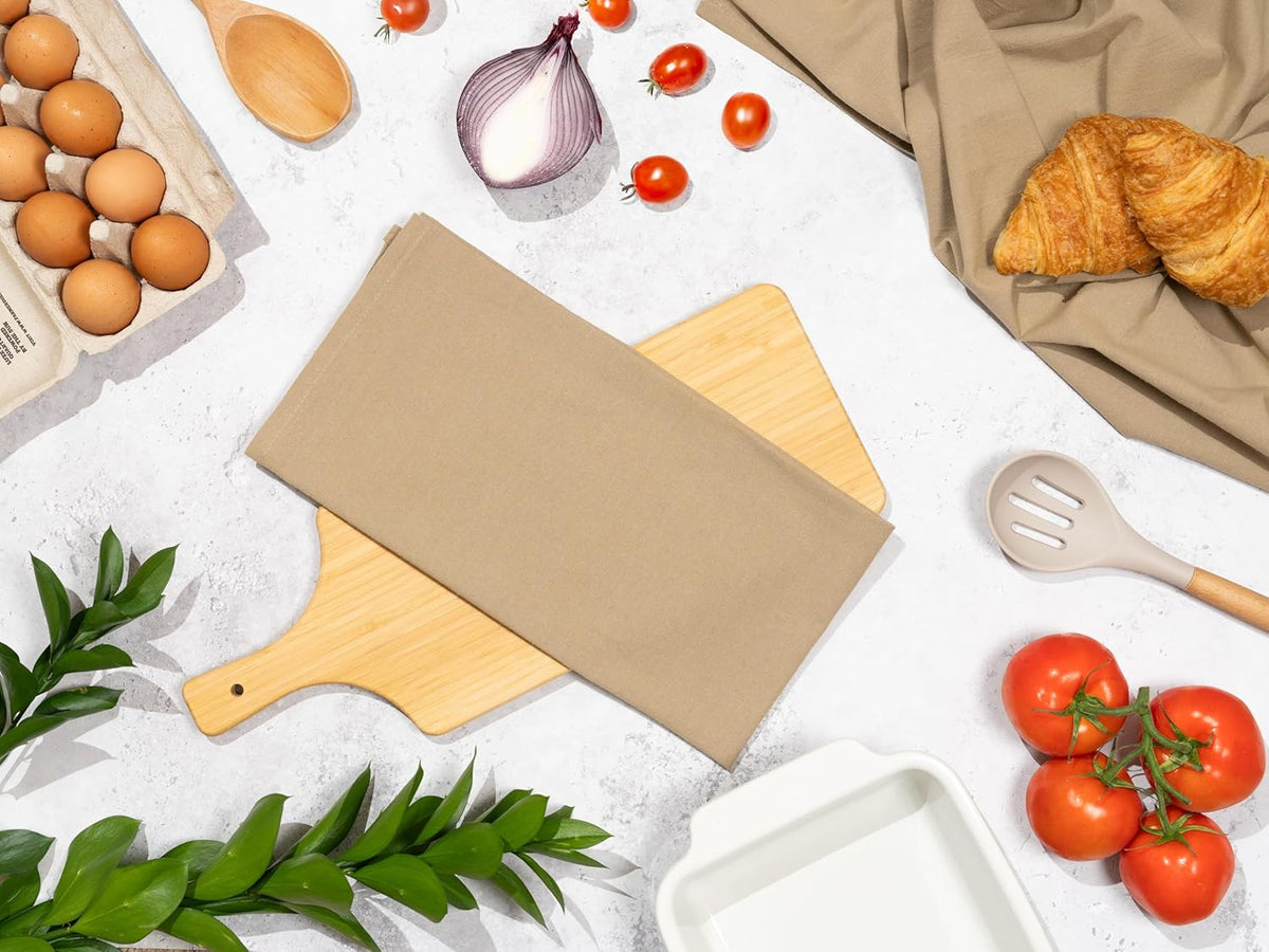 Organic Cotton Beige Flour Sack Towels - 10 Pack, 27"x27", Highly Absorbent Beige Tea Towels - Kitchen Cloth for Baking, Bread Making, and Cooking - Absorbent and Lint-Free (10 Pack)