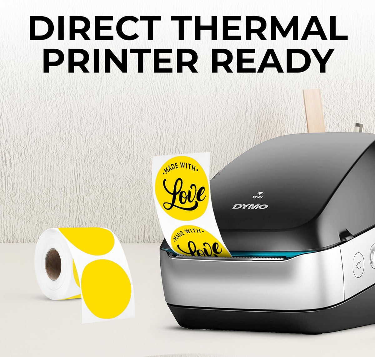 Perco Yellow 2-Inch Perforated Circle Dot Thermal Sticker Labels — 300 Stickers/Roll, Direct Thermal Printer Compatible—with Permanent Adhesive for Organizing, Color Coding, Bin Labeling—Made in USA