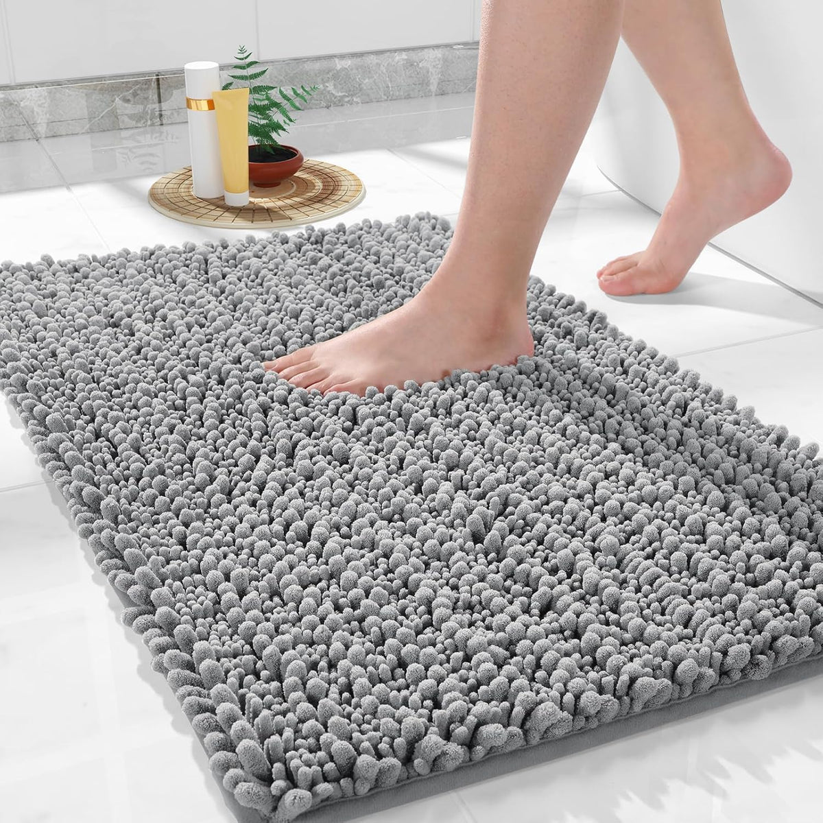Yimobra Large Bathroom Rugs Non Slip Washable 36x24 Inch - Ultra Soft Absorbent Chenille Bath Mat, Quick Dry Shaggy Floor Carpet for Tub Shower, Gray Home Decor Accessories