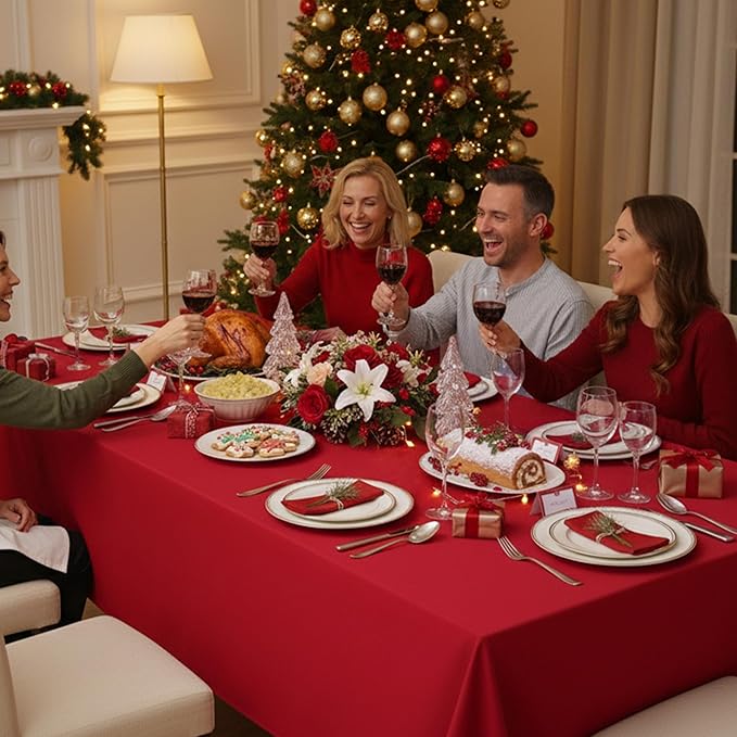 10-Pack Red Tablecloths for Rectangle Tables, 60 x 102 Inches, Stain-Resistant Polyester Fabric for 6 Foot Tables - Washable Table Covers for Weddings, Banquets, Birthday Parties, Events