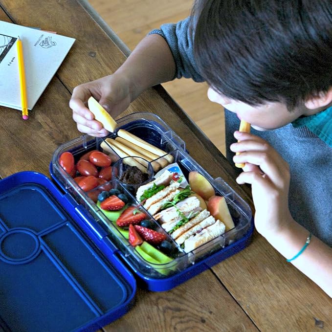Yumbox Tapas 4-Compartment Bento Lunch Box, Large Size, Perfect for Sandwiches, Eco-friendly, Leakproof (Greenwich Green- Race Cars Tray)