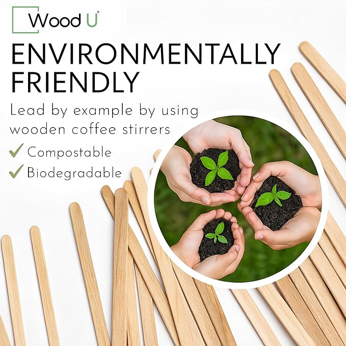 7" Wooden Coffee Stir Sticks - Sustainable Round-End Coffee Stirrers - 1000 Pcs Cocktail Stirrer