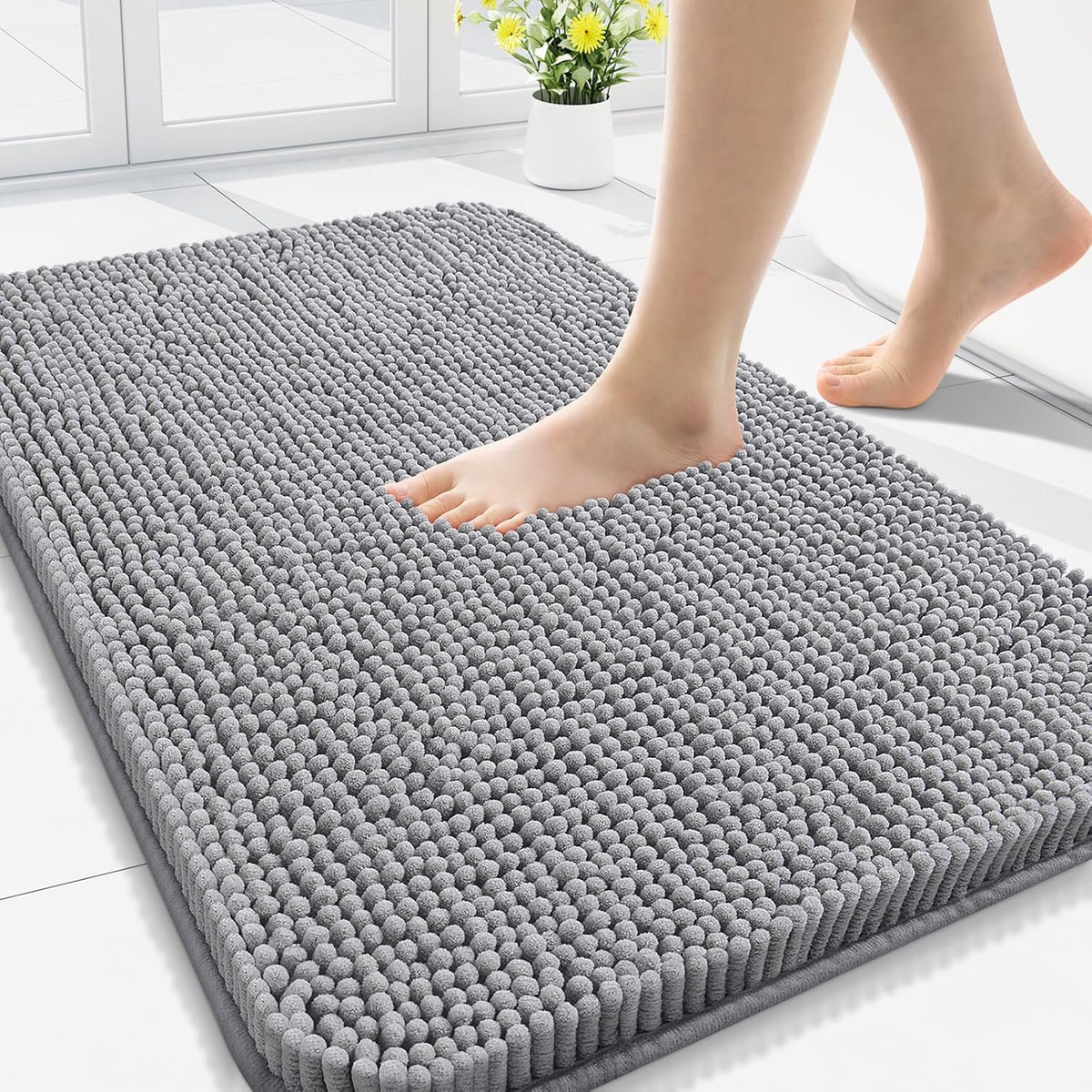 Arotive Bathroom Rugs 34x21, Extra Soft Absorbent Shaggy Chenille Bath Rugs, Machine Washable Rubber Backing Non-Slip Bath Mats for Bathroom Floor Tub and Shower, Home Decor Accessories, Grey