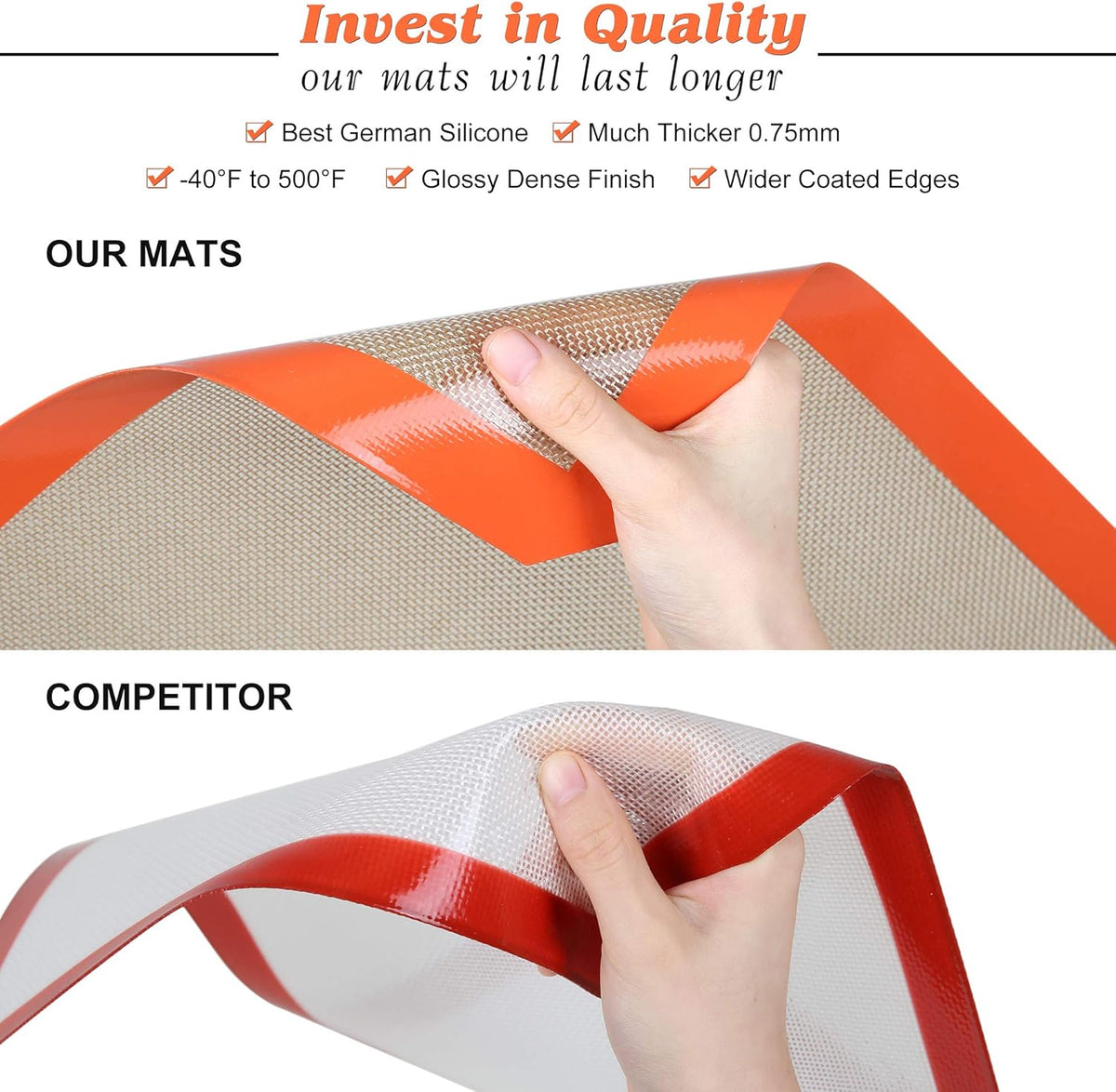 Silicone Baking Mats - Best German Silicone - Non Slip Silicone Baking Sheet, Non Stick Reusable Silicone Mats for Baking, Oven Liner, Counter Mat - 9x13 inch, Set of 2