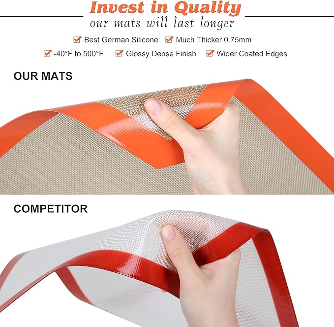 Silicone Baking Mats Set of 2 Square Non-Stick Reusable Air Fryer Linner - Best German Silicone - 9 inch
