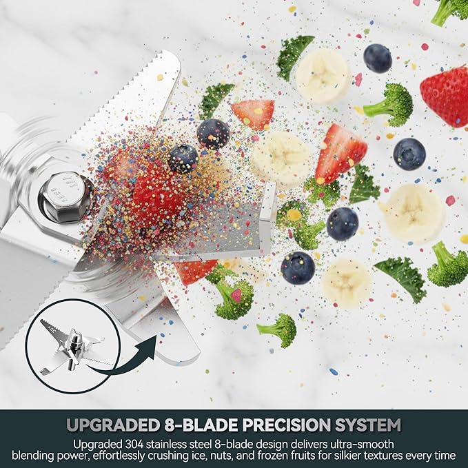 Glass Blenders for Kitchen – Stainless Steel Professional Blender for Smoothies 1500W Motor, Nut Milk Maker Machine 9 Adjustable Speeds, 14 Preset Programs, BPA-Free Glass Jar blender, Soy Milk, Soups