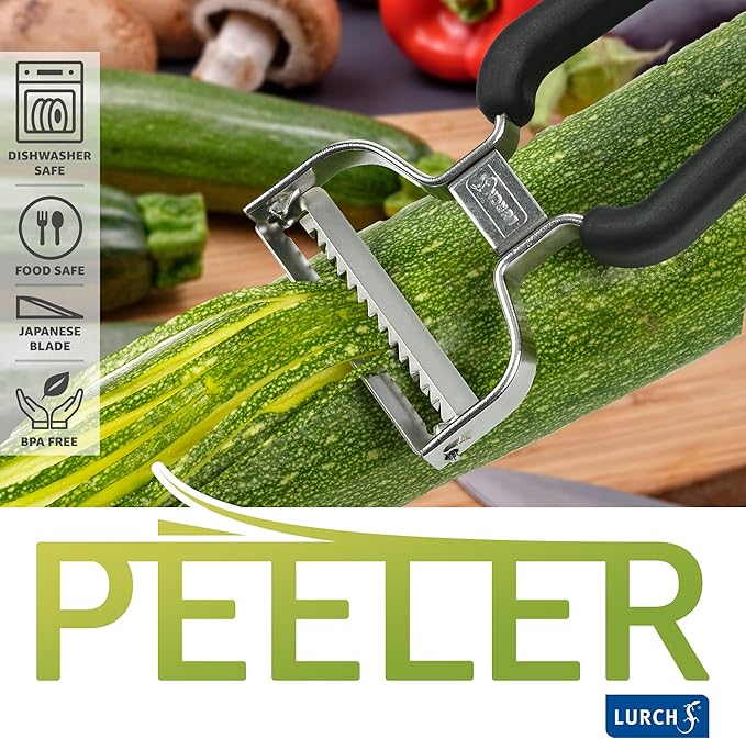 Lurch Germany Julienne Vegetable Y Peeler 5.1 x 2.3 Inches / 13 cm x 6 cm | Stainless Steel Cutter & Slicer for Carrot, Potato & Apple | Veggie Zoodles Maker | Non-slip Comfortable Handle - Black