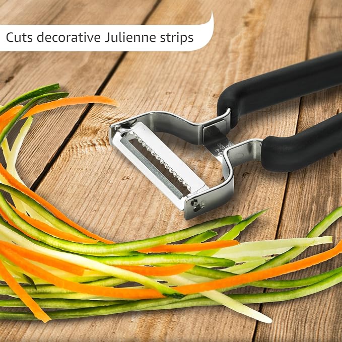 Lurch Germany Julienne Vegetable Y Peeler 5.1 x 2.3 Inches / 13 cm x 6 cm | Stainless Steel Cutter & Slicer for Carrot, Potato & Apple | Veggie Zoodles Maker | Non-slip Comfortable Handle - Black