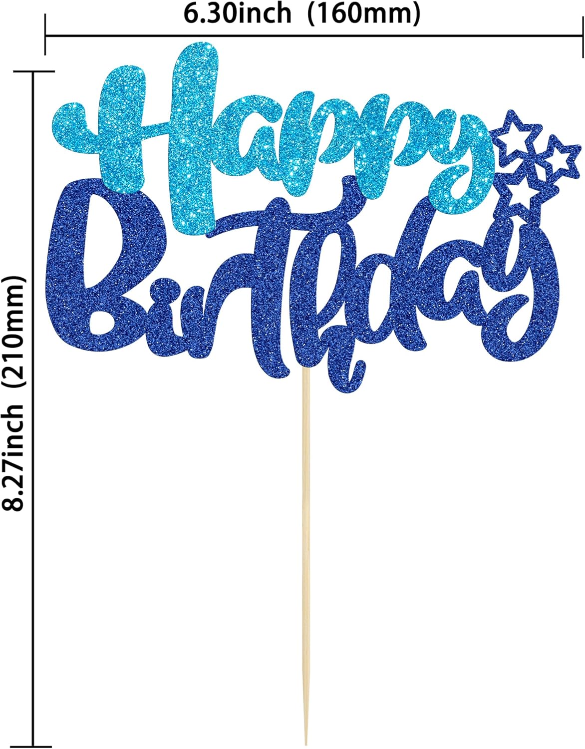 Ephlyn 1Pcs Happy Birthday Cake Topper Glitter Cake Pick for Celebrating Anniversary Theme Party Cake Decorations Supplies Blue