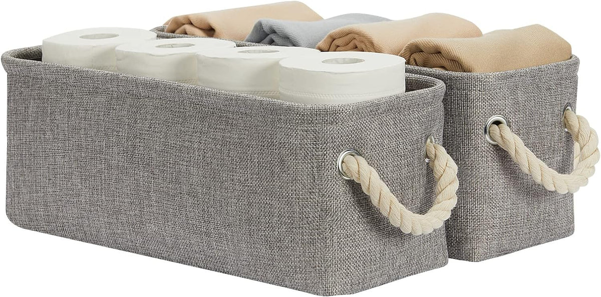 DULLEMELO Toilet Paper Storage Basket, Toilet Tank Basket with Rope Handles (Grey)