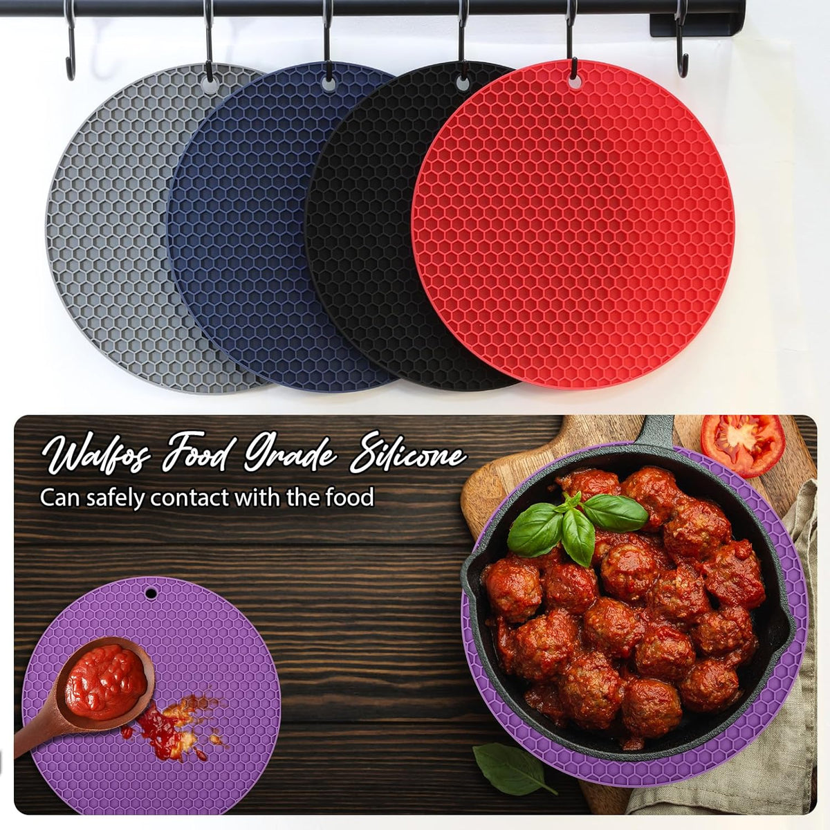 Joyhalo Trivets for Hot Dishes - Hot Pads for Kitchen, Silicone Pot Holders for Hot Pots and Pans, Silicone Mats for Kitchen Countertops, Table, Flexible Easy to Wash and Dry, Purple