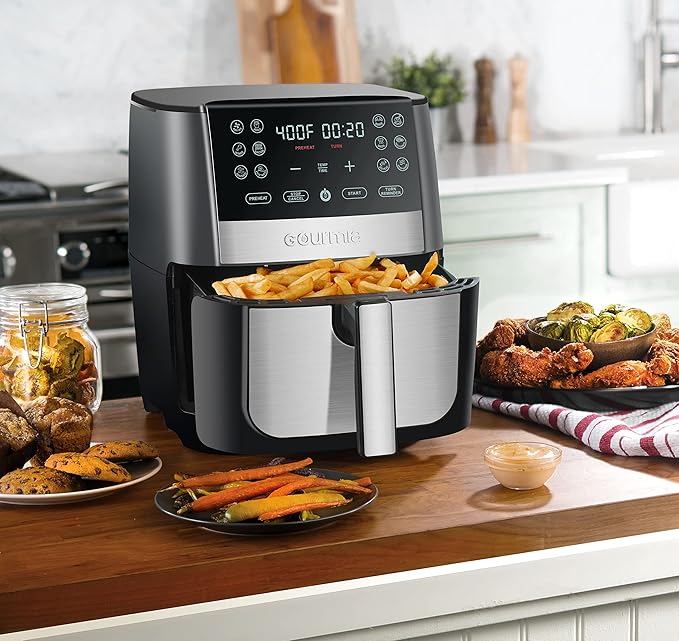 Gourmia 8 Qt Digital Air Fryer GAF826 – XL Capacity with 12 One-Touch Presets, Nonstick Dishwasher Safe Basket, Oil-Free Cooking, ETL-Certified, Sleek Black Finish