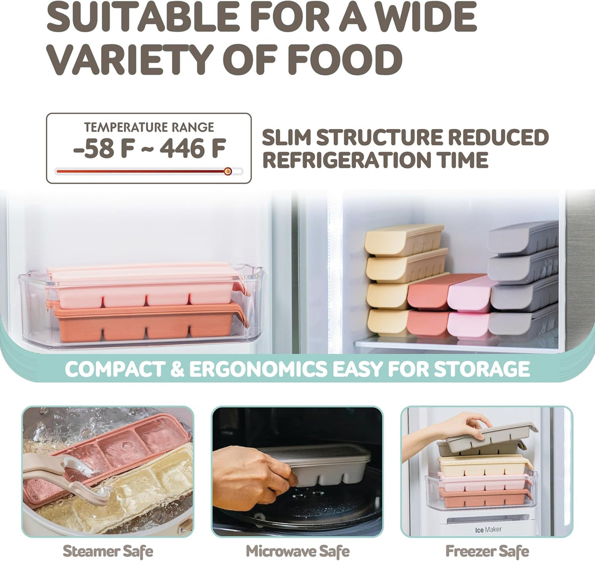 Silicone Freezer Trays with Lid, 0.7oz 12 Section-Leak Proof Silicone Freezer molds for Homemade Baby Food Breastmilk, Purees, Vegetables, Fruit, Baby Food Jars Ice Tray with Lid BPA Free Beige