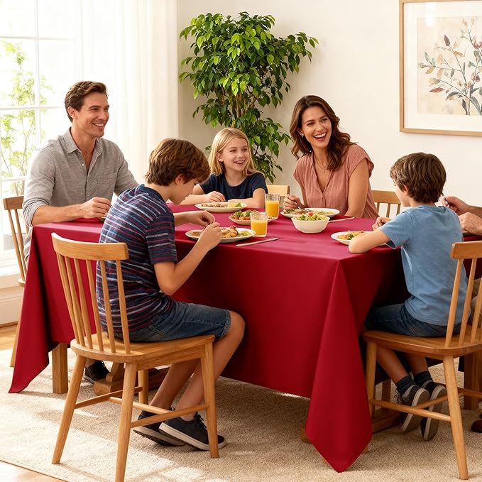 10-Pack Red Tablecloths for Rectangle Tables, 60 x 120 Inches, Stain-Resistant Polyester Fabric for 6 Foot Tables - Washable Table Covers for Weddings, Banquets, Birthday Parties, Events