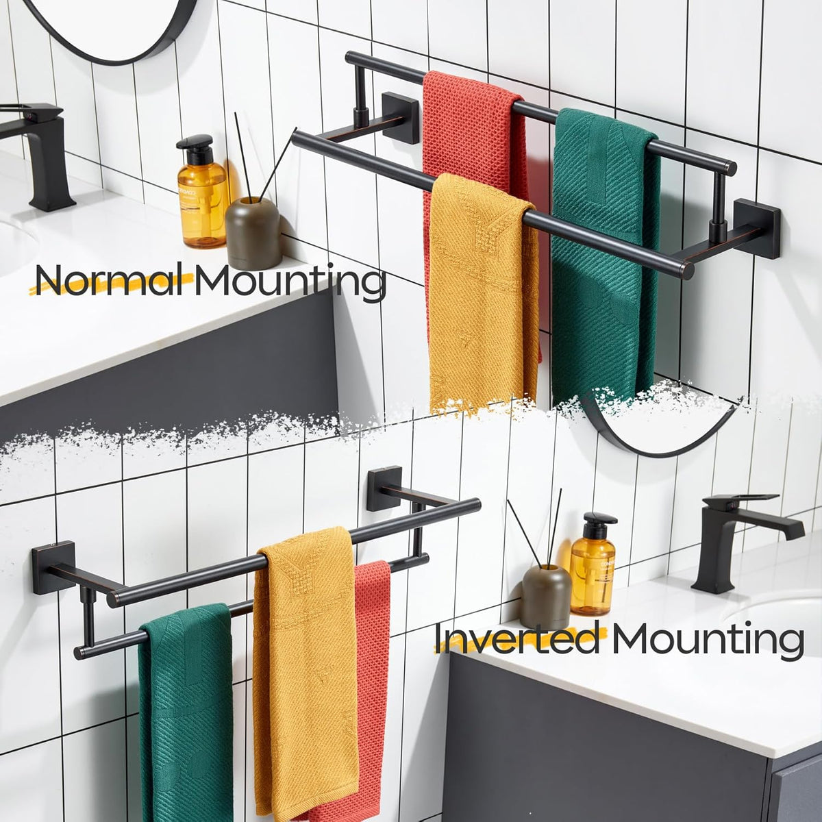KOKOSIRI Towel Bars 20-Inch Bathroom Towel Holder Oil Rubbed Bronze Bath Towel Rails Kitchen Racks for Cabinet Stainless Steel B5009ORB-L20