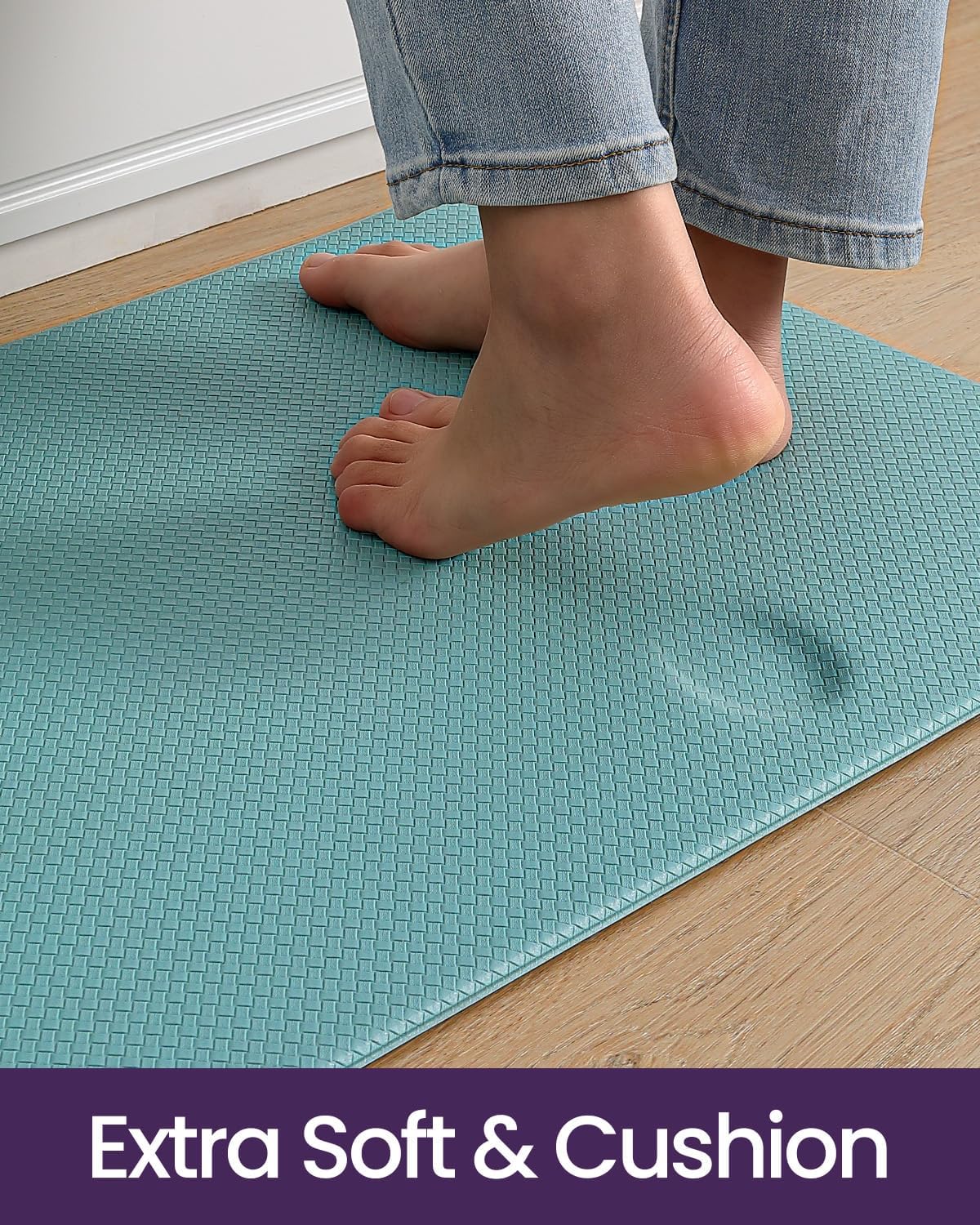 DEXI Kitchen Floor Mats Cushioned Anti Fatigue, 17x95, Long Standing Runner Rug Waterproof, Comfort Memory Foam Padded for Front Sink Laundry, Turquoise