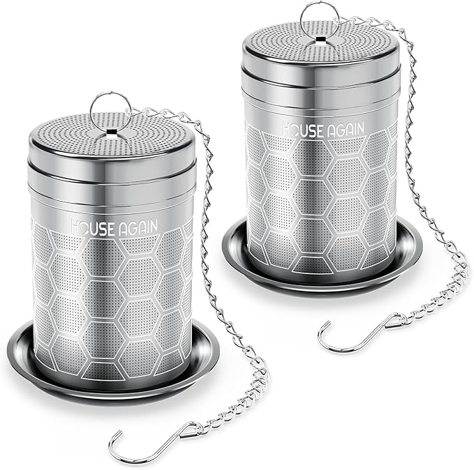 House Again 2 Pack Tea Infusers, Extra Fine Mesh Tea Strainers for Loose Tea, Updated Slim Threaded Lid & 304 Stainless Steel, Filter Bags Diffusers, Loose Leaf Tea Steeper for Brew Tea Spices