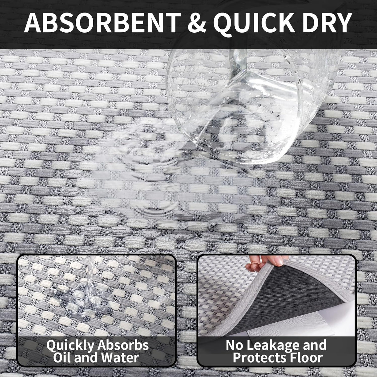 Long Kitchen Runner Rugs Kitchen Mat Non Slip Washable, Super Absorbent Soft Chenille Braided Kitchen Mats for Floor, Rubber Backing Kitchen Floor Sink Standing Mat, Easy Clean, Gray 17"x71"