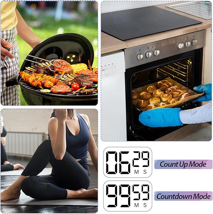 Weewooday 24 Pcs Digital Kitchen Timer Magnetic Timer Bulk On/Off Switch Minute Second Count up Countdown Loud Alarm for Exercise Cook Baking (Classic Color)