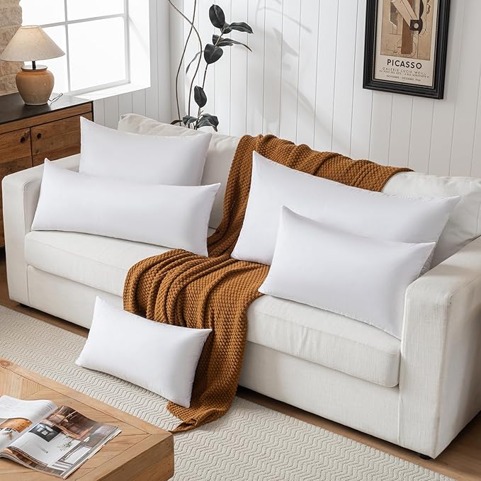 16X26 Oblong Feather & Down Pillow Insert, 100% Cotton Fabric, Set of 2, White