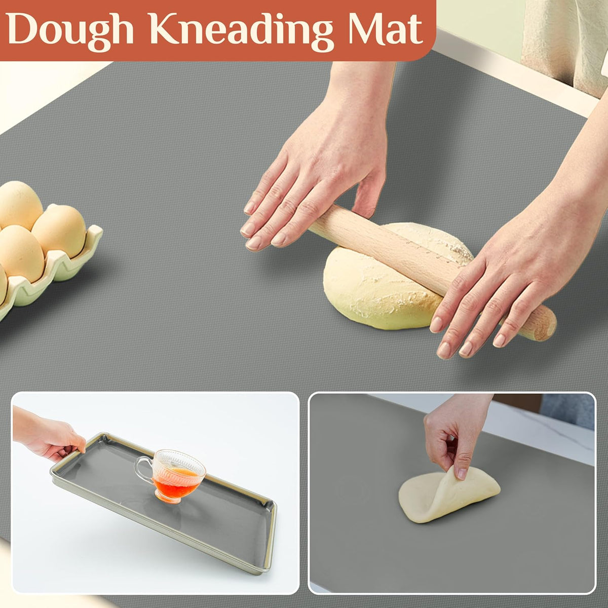 Silicone Baking Mat, 24 IN x 6 FT Free Cutting Baking Sheet,Non-Stick Reusable Dough & Pastry Mat,Non-Slip Silicone Mat Roll for Air Fryer Liner,Freeze Dryer,Oven Baking Pan,Kitchen Counter