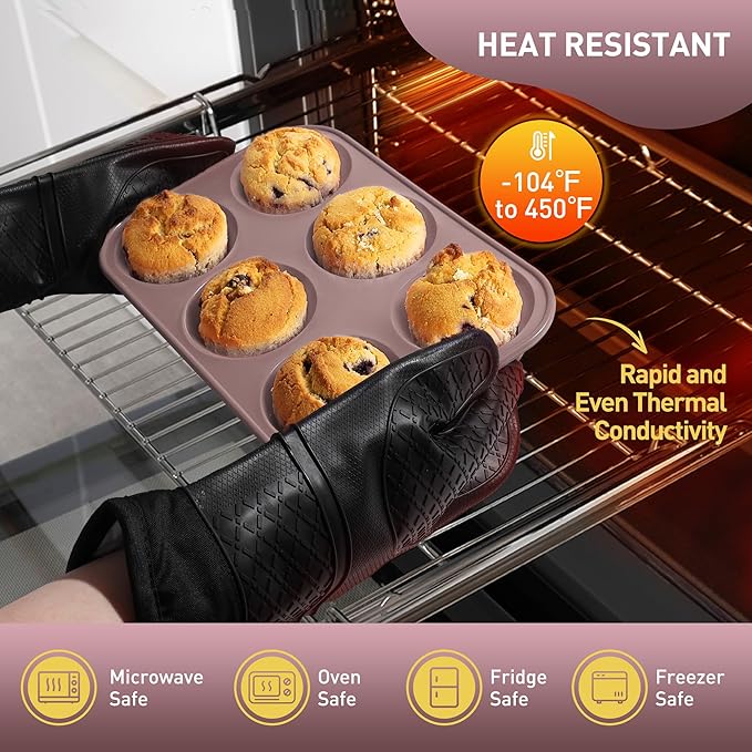 2 Pack 6 Cups Jumbo Muffin Pan with Metal Reinforced Frame Silicone Molds Egg Bites Silicone Circle Cookie Molds Extra Large Muffin Tin Jumbo Tart Pans Baking Sheet Set for Sandwiches