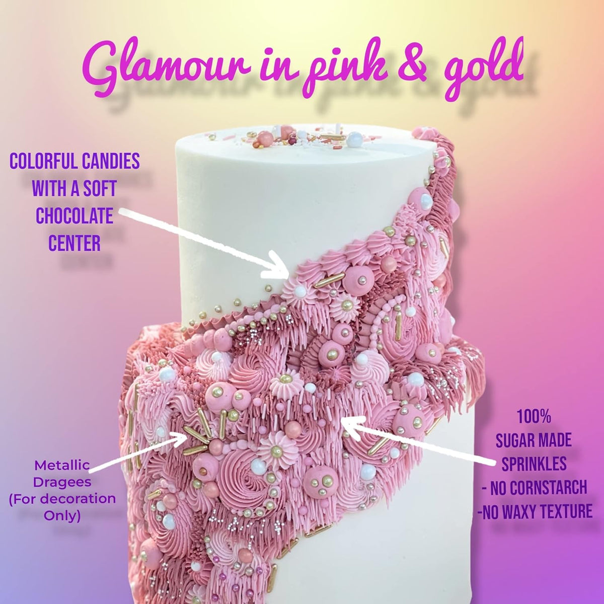 Manvscakes Edible Metallic Sprinkles Mix with Assorted Shapes and Sizes for Parties, Cookies, Ice Cream, Cake and Cupcake Decorating, 4 oz(Rose Gold and Pink)