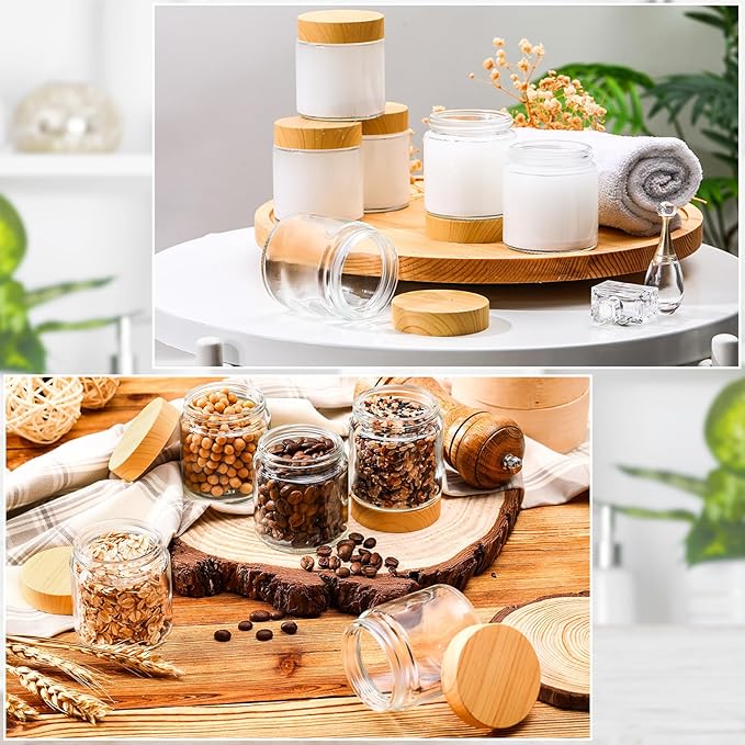 Norme 36 Pcs 4 oz Glass Jars with Lids Empty Small Glass Containers and Inner Liners Reusable Cosmetic Jars Round Airtight Bottles with Plastic Woodgrain Lids for Travel