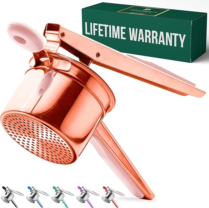 Bellemain 15 oz Large Potato Ricer | Heavy-Duty Stainless Steel Potato Ricer & Masher | Perfect for Mashed Potatoes | Ricer Kitchen Tool with Fixed Disc (Rose Gold Pink)
